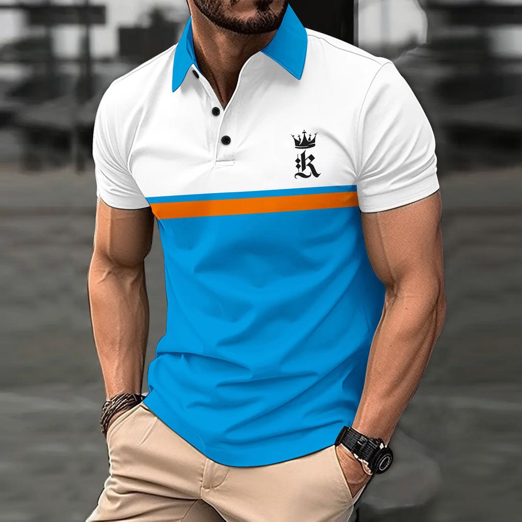 Printed Short Sleeved Shirt Men's Casual Lapel Polo Shirt