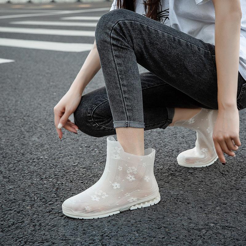 Женская непромокаемая обувь, нескользящая резиновая обувь для девочек, прозрачные короткие сапоги