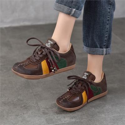 Женская обувь на плоской подошве со шнуровкой, из натуральной кожи, в стиле ретро, смешанных цветов, универсальная, на все сезоны