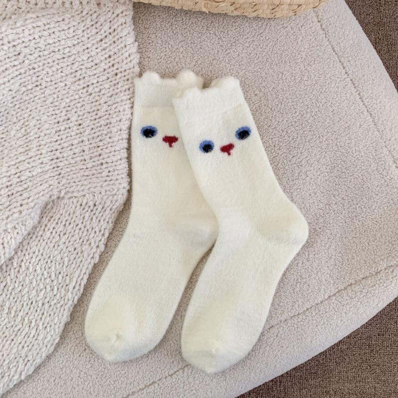 Thick and Fleece Embroidered Cat Long Socks for Autumn and Winter, Cute Fleece Thick and Warm Women's Socks, Australian Fleece Sleep Socks