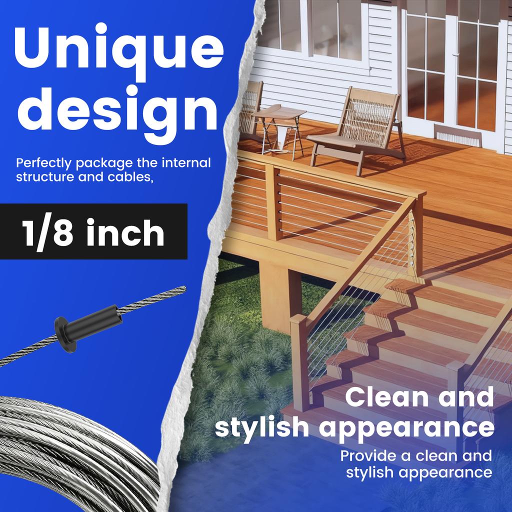 60 Pcs Black Stainless Steel Protector Sleeves Cable Railing Protector Sleeves Deck Cable Railing Protectors for 1/8 inch Decks