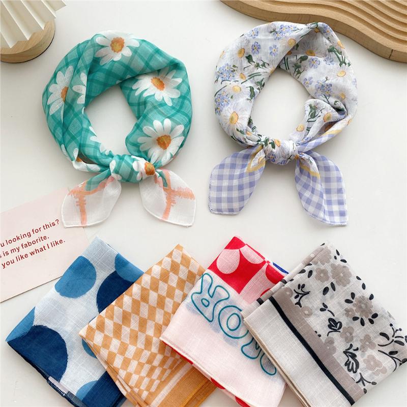 58cm Cotton Linen Women's Scarf Fashion Print for Hair and Neck Square Design