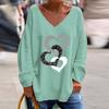 Women Casual T-shirt V-neck Long Sleeve Pullover Tops Rhinestones Heart Pattern Loose Fit Tee Shirt Streetwear