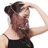 Performance Veil Flower Sequins Beads Decor See-through Lace Belly Dance Tribal Face Veil Breathable Fabric Adjustable Strap Indian Dance Veil
