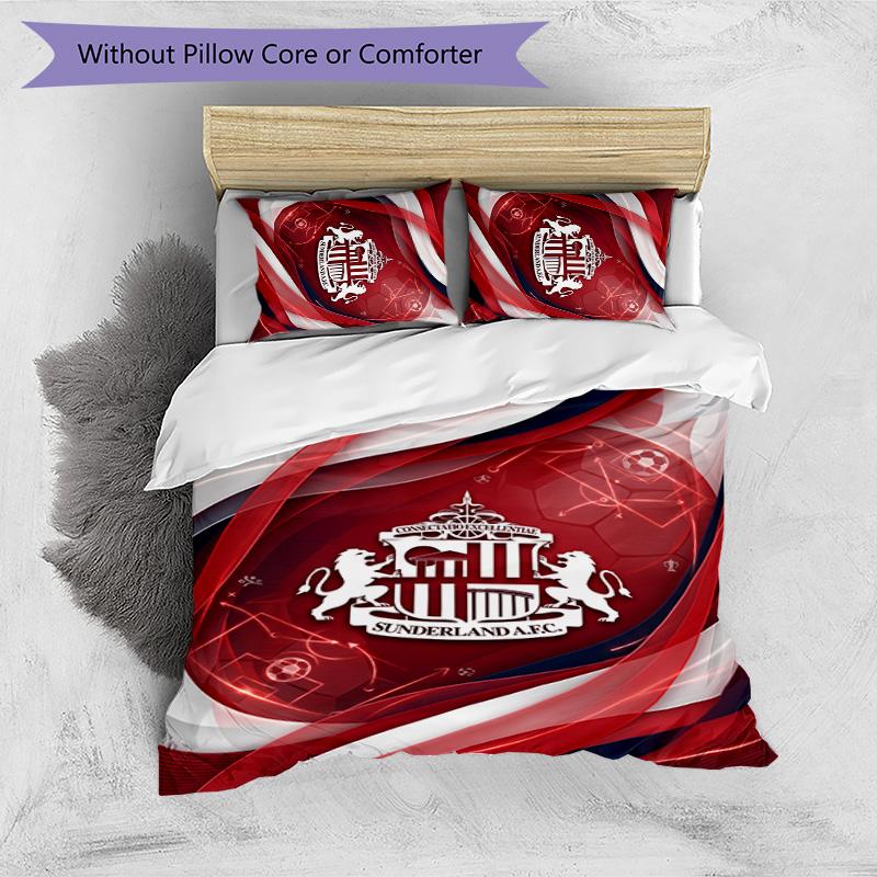 Sunderland Football Printed 3 Pieces Bedding Set, Comfortable Skin Friendly Bedroom Duvet Cover Set