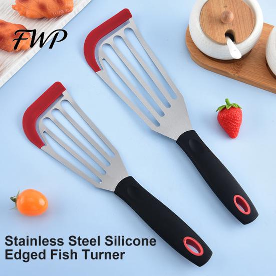Wide Flexible Flipper for Frying Fish Silicone Spatula, Food Grade Kitchen Turner with Ergonomic Heat Resistant Stainless Steel Handle Non-Stick