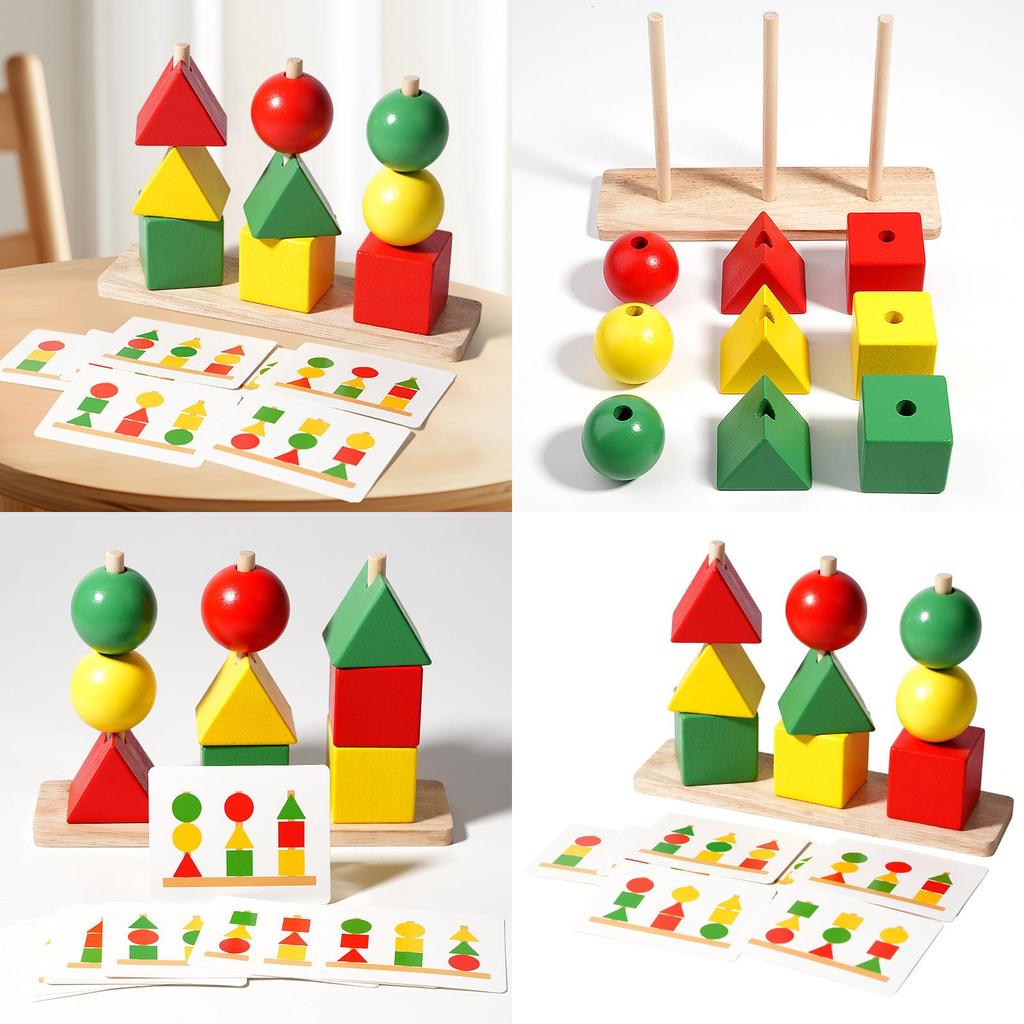 Wooden Shape Sorting Blocks With Color Matching For Early Education Kids