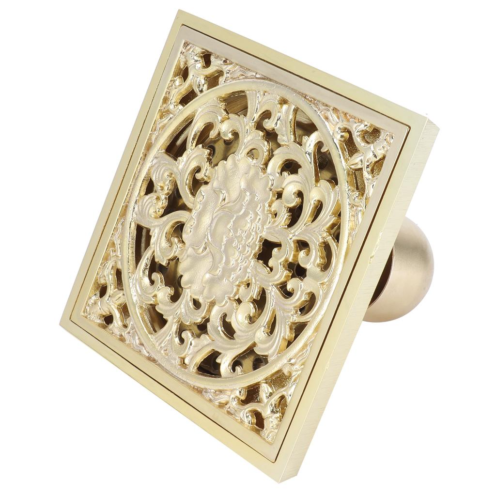10x10cm Floor Drain Gold Copper Deodorant Floor Drain Strainer for Kitchen Bathroom HotelDeep Water