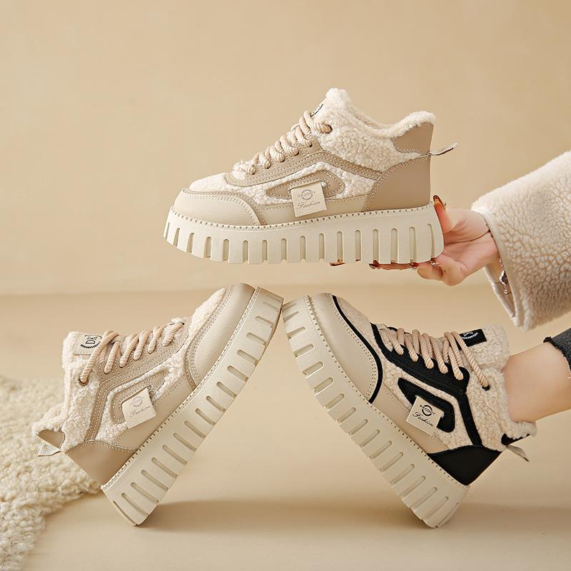 Корейская версия женских зимних бархатных теплых кроссовок на высокой подошве, студенческие повседневные спортивные хлопковые туфли для женщин F