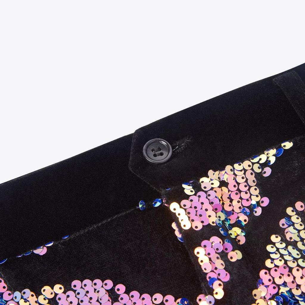 PYJTRL Мужские модные черные двухцветные брюки с блестящими пайетками, расширяющиеся на талии