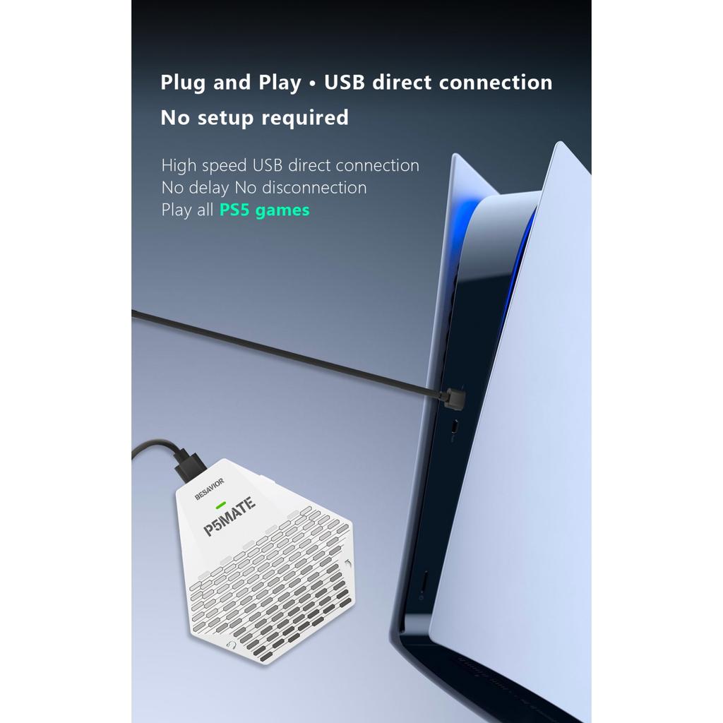 P5 Mate USB Adapter for PS5/PS5 Slim Gaming Converter Accessories Multiplayer Games,Low Latency,Support Multiple Controllers/Peripherals/Headsets/etc.