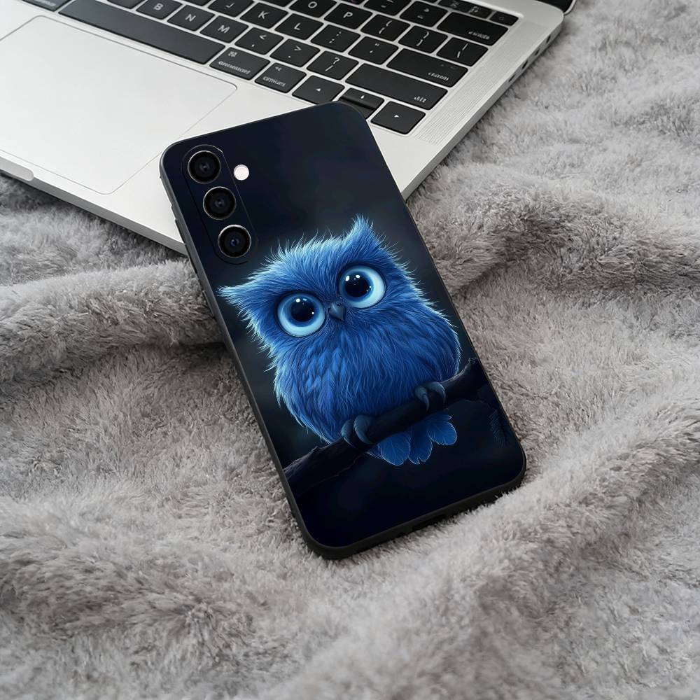 Cute owl pattern Soft Silicone phone Case for Samsung Galaxy A73/A71/A72/A70/A53/A52/A51 - Black