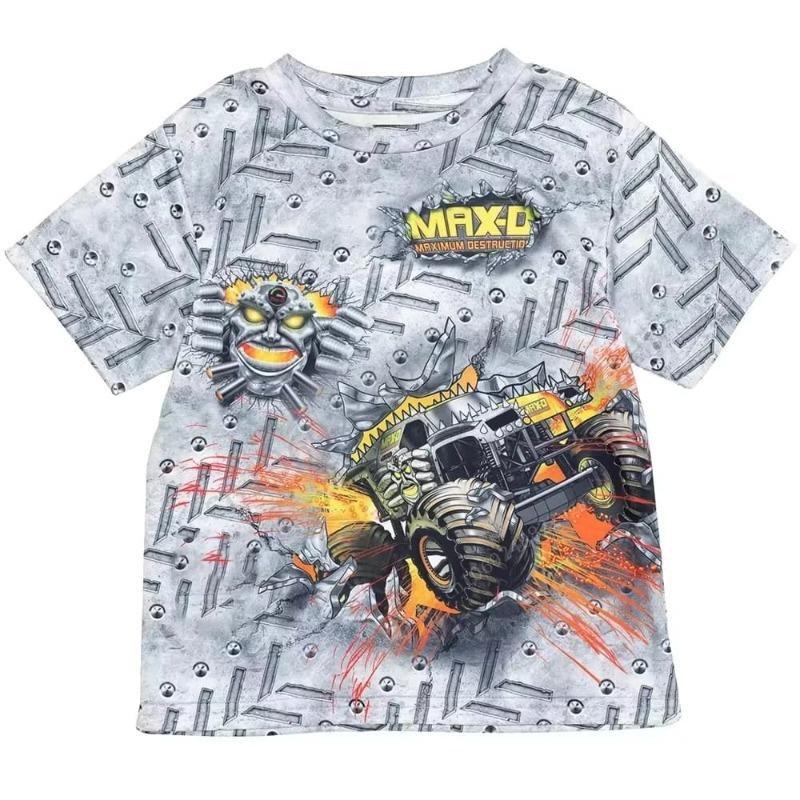 Monster Jam Grave Digger Kids T-Shirt Full Print Monster Truck Graphic Short Sleeve Tee Breathable Casual Top for Boys DailyWear