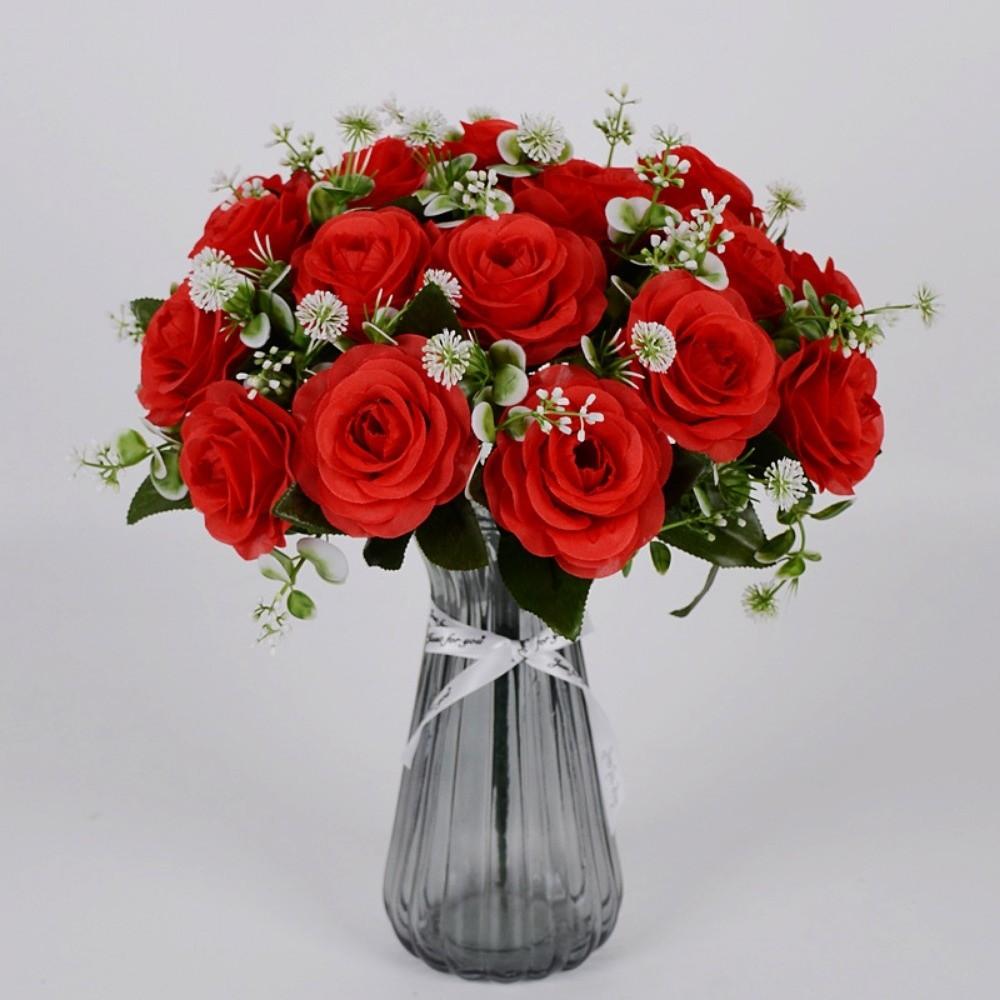 18 Heads Real Happy Flower Mini Crystal Grass Bouquet Rose Flowers Decorative  Home Decorative