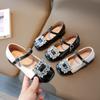 Korean Style Rhinestones Large Buckle Princess Shoes Shallow Mary Janes Hook & Loop Children's Fashion Party Wedding Shoes Flat