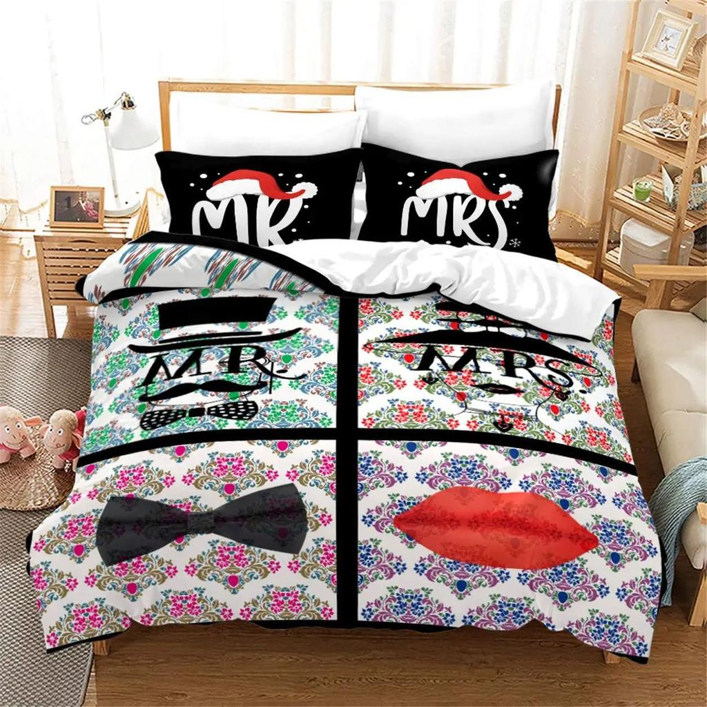 Black And White Duvet Set Romantic Valentine'S Day Bedding Set Gift Three-Piece Set