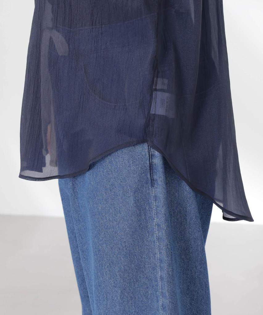 Nano Universe Band Collar Sheer Short Sleeve Size F Women's Shirt, 050, Brown, 673-5121321