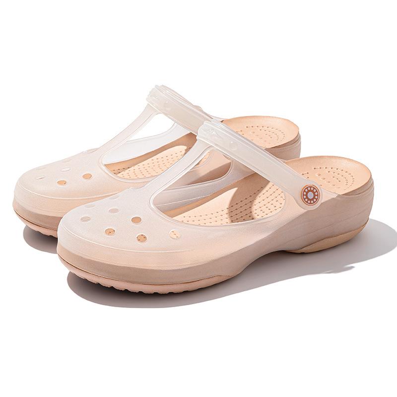 Платформенные туфли с отверстиями женские 2024 новые желе пляжные туфли летом нескользящие Мэри Джейн с закрытым носком крутые шлепанцы