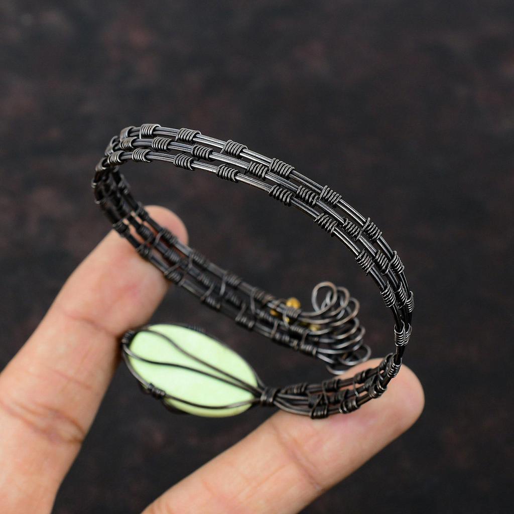 Браслет-манжета из лимонного хризопраза, браслет с медной проволокой, регулируемый браслет-манжета, ювелирное изделие с медной проволокой, свадебный подарок, браслет ручной работы из драгоценных камней