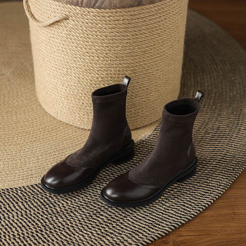 Krazing Po Микрофибра Флок Зима Круглый Носок Размер 33 Ботильоны Челси Размер 43 Молния Высокое Качество Низкий Каблук Ботильоны