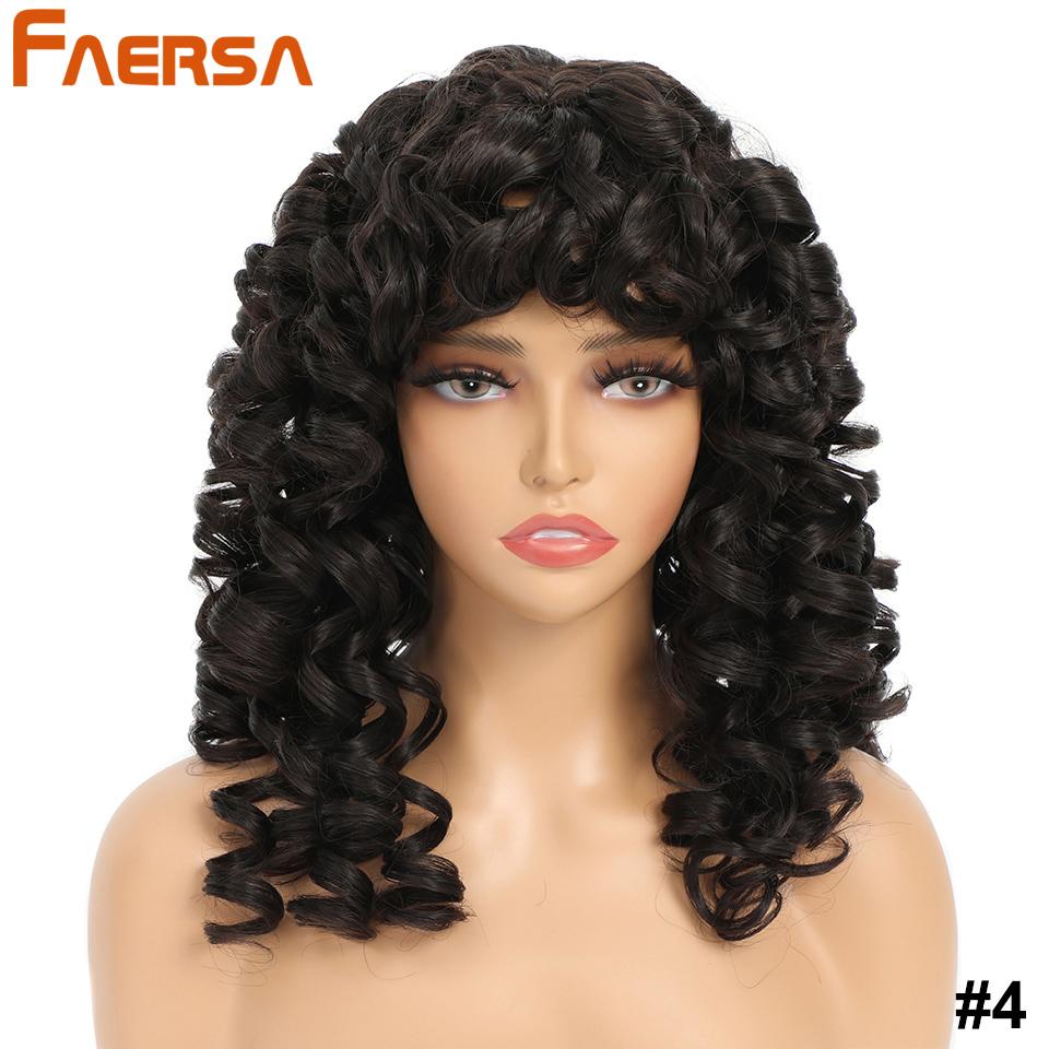 Short Black Curly Wig with Bangs for Women Synthetic Hair Cosplay Wigs Loose Curly Red Brown Ginger Glueless Natural 18 Inch Afro Wig