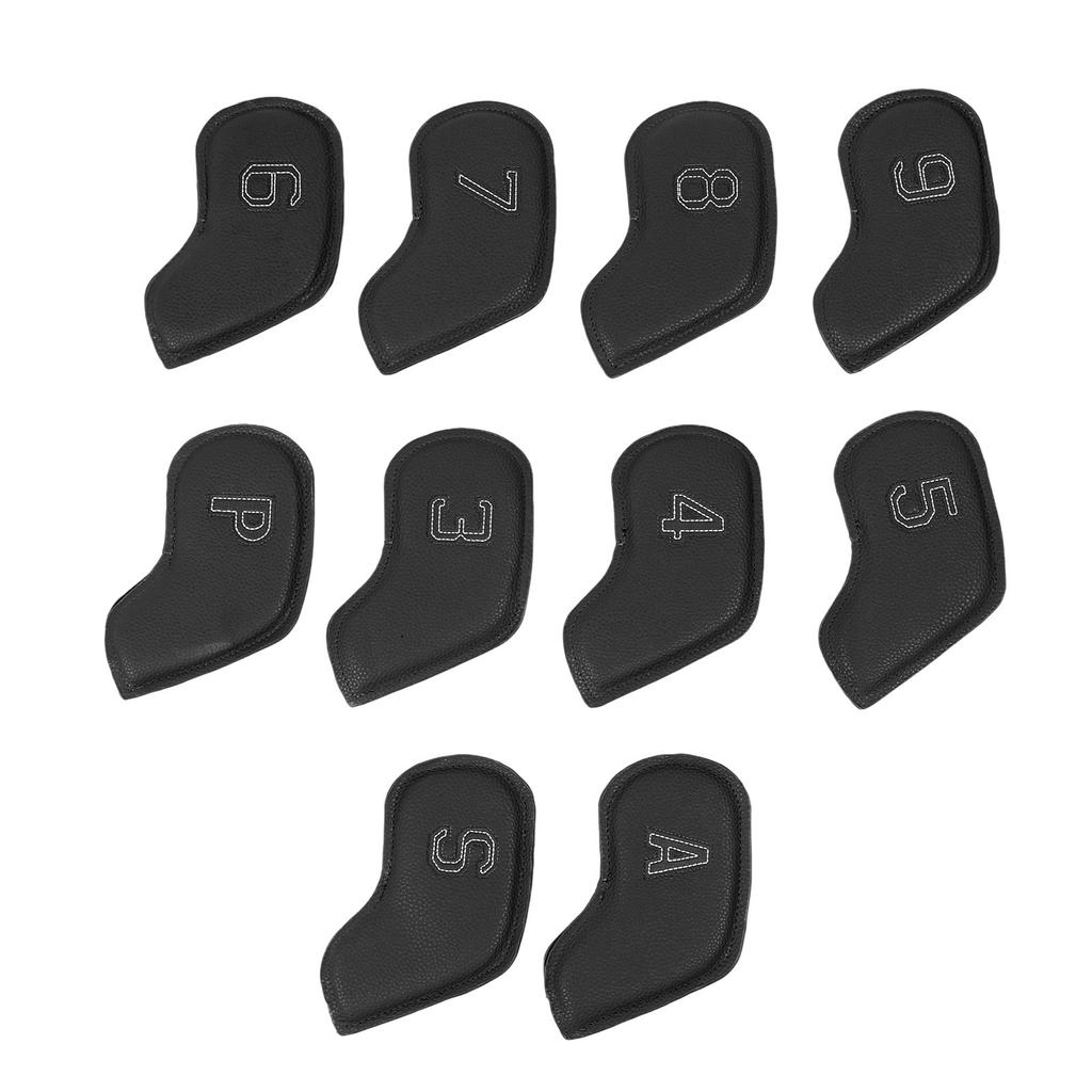 10PCS Golf Head Protective Covers Waterproof PU Material Golf Putter Headcover Guard Set for Outdoor Use Black