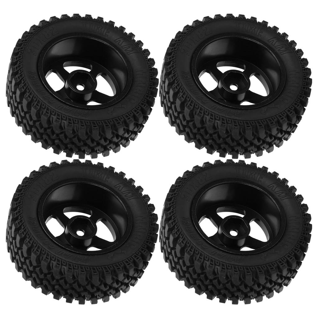 4Pcs Remote Control Metal Wheel Hub Rubber Tires Replacement for MN86 1 12 RC CarBlack