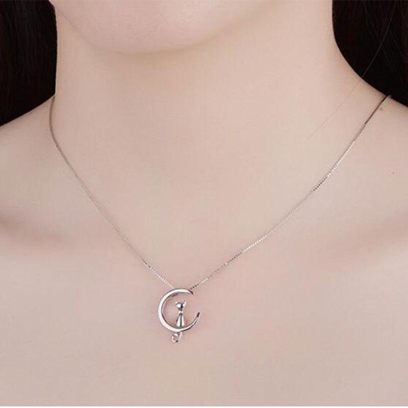 925 Sterling Silver Simple Cute Pet Cat Moon Jewelry Set Animal Necklace And Earring Party Jewelry Set For Women Gift