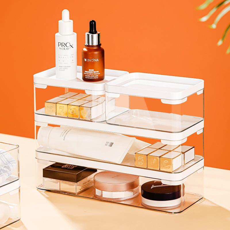 Japanese-Style Transparent Mirror Cabinet with Drawer for Cosmetics, Lipstick, Toiletries, Stationery, and Eyebrow Pencil Storage