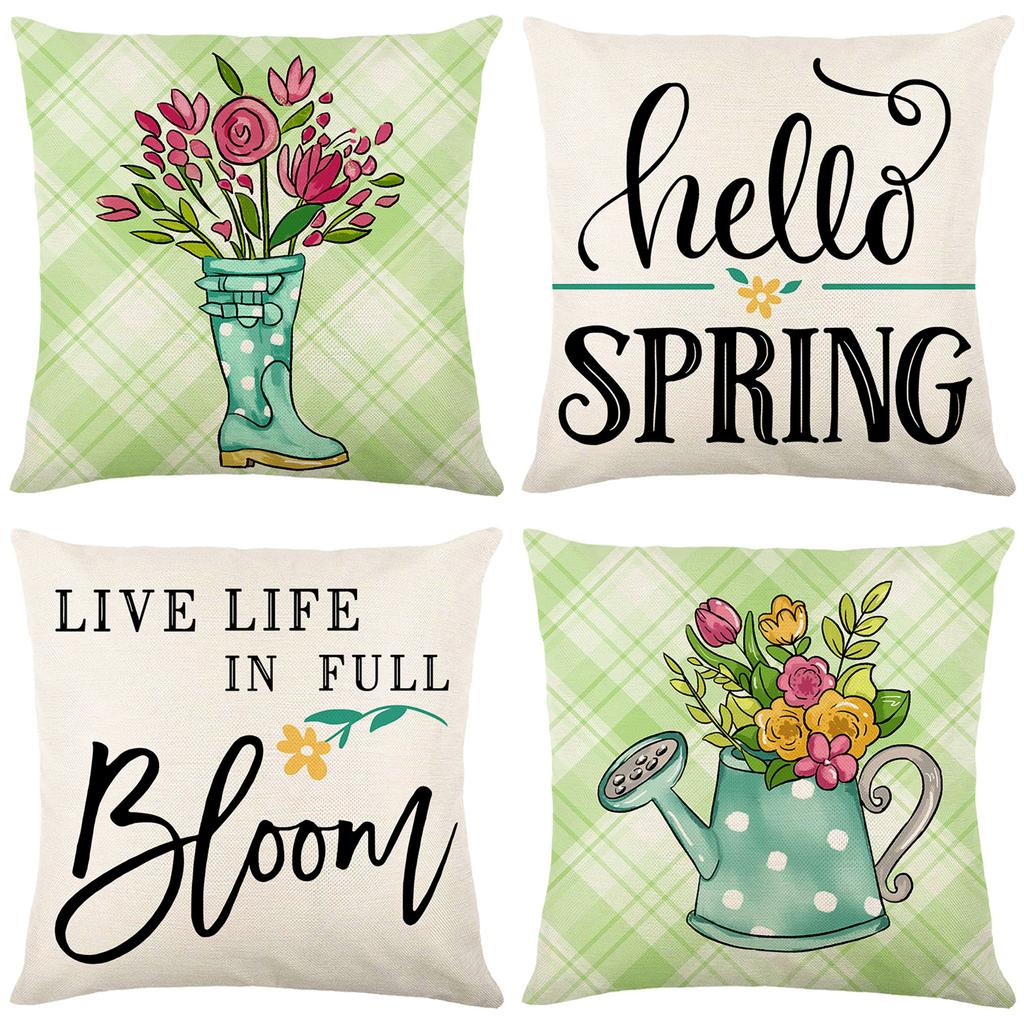 New Spring Printed Pillow Cover Polyester Letter Flower Bouquet Home Cushion Cover Bedroom Cushion Cover