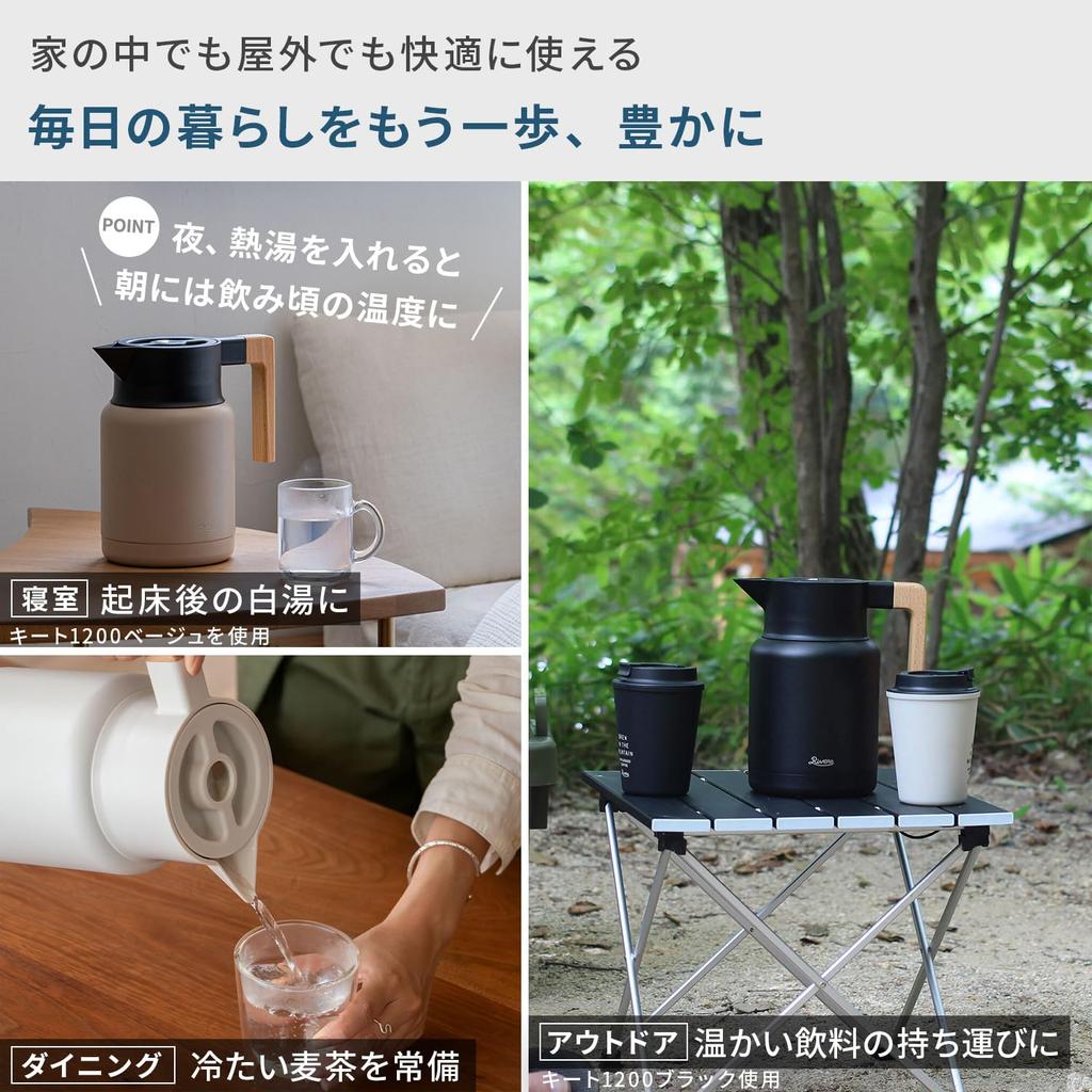 Термоизолированный термос Rivers с широким горлом, сохраняет тепло, для стола, кувшин AJG002BK, Кито, (Легко чистить, Рот, Холодный), 1600 мл, Термос, Изолированный, Черный,