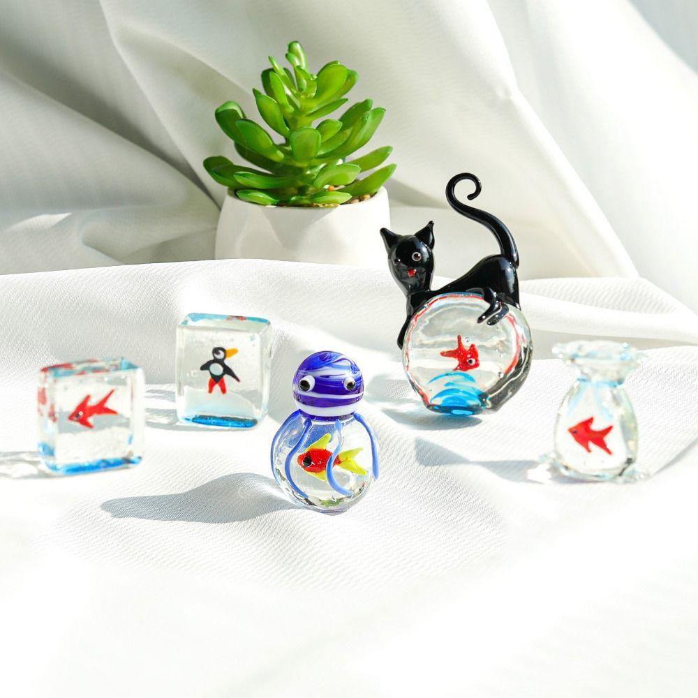 Home Decor Mini Pocket Fish Ornaments Tabletop Ornament Living Room Black Cat Ornaments Office Desktop Glass Fish Delicate