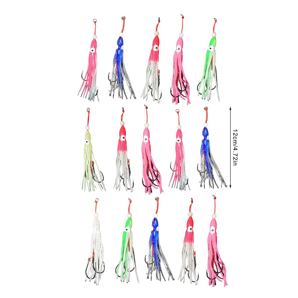 5Pcs Fishing Squid Lures Soft Luminous Octopus Trolling Saltwater Lures Baits with Hook Octopus Skirt Trolling Swimbait
