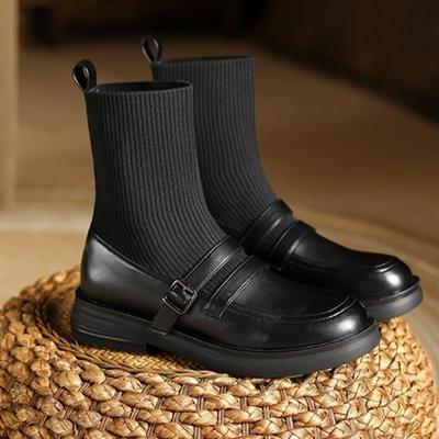 Осенние женские туфли Мэри Джейн на низком каблуке, новые сапоги-носки больших размеров на толстом каблуке для женщин, туфли в стиле Лолиты, женские сапоги до середины голени