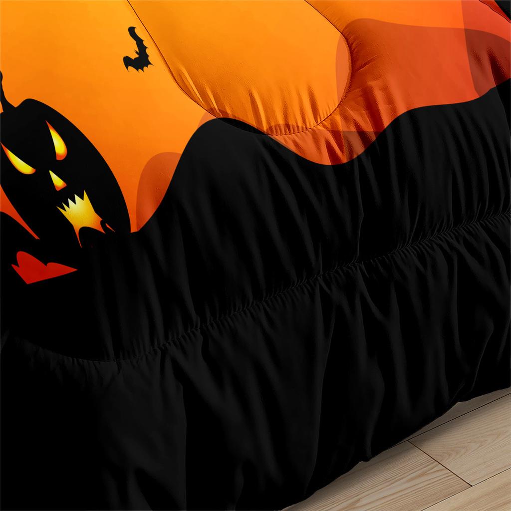 Halloween Digital Printing Bedding Feather Silk Cotton Quilt Night Sky Pumpkin Head Quilt Cover Three-piece Set