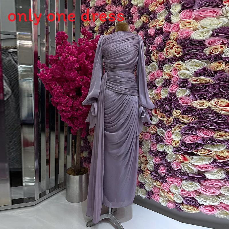 Polyester Pleated Dress With Long Sleeves For Elegant Women Spring