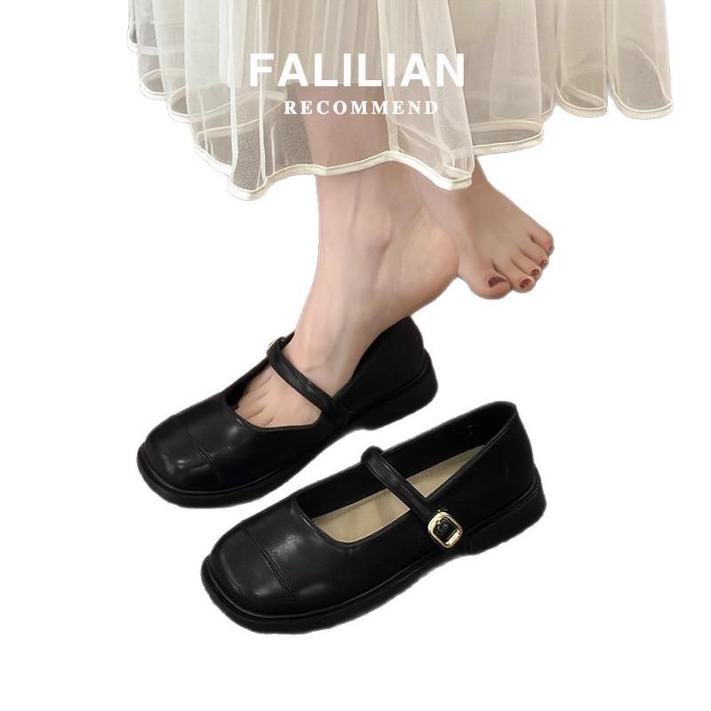 Literary and artistic low-heeled shallow mouth with Mary Jane small leather shoes commuting versatile Doudou shoes summer new single shoes