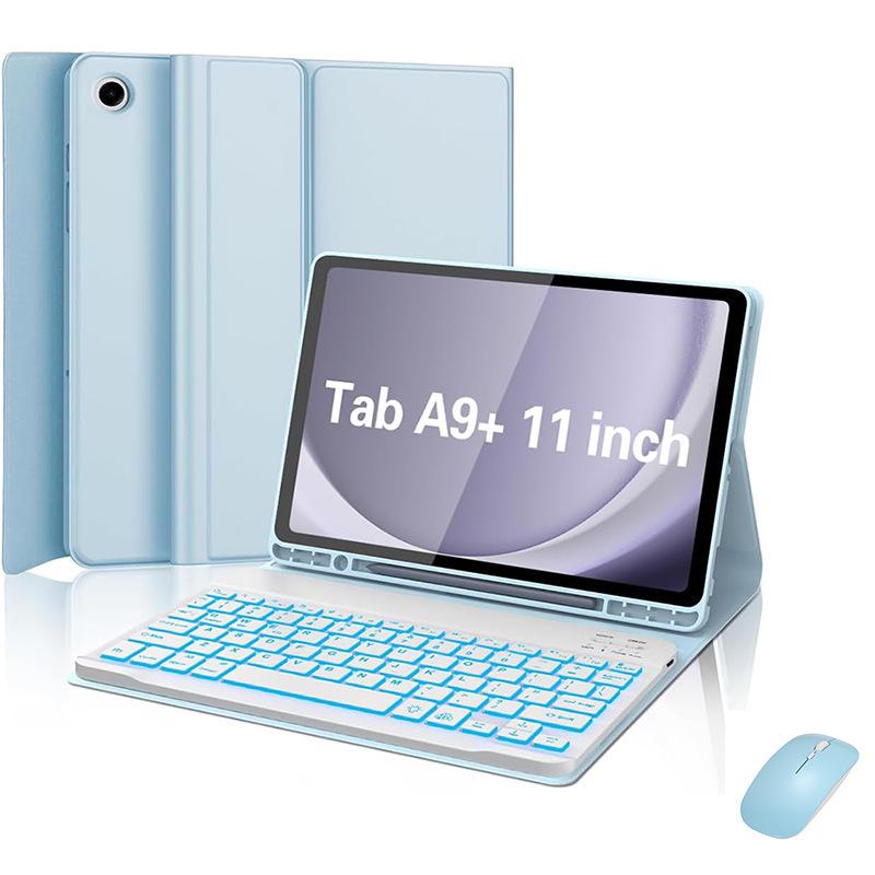 Чехол-книжка для планшета Samsung A9Plus 11" из кожи с Bluetooth-клавиатурой с подсветкой и слотом для стилуса