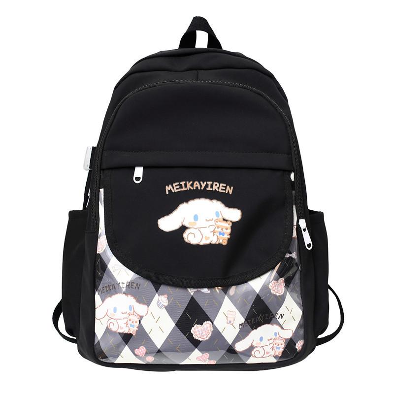 Cute Cinnamoroll Letter Printed Student Backpack With Transparent Compartments For Daily Use