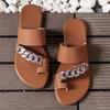 Женские летние однотонные сандалии на плоской подошве, женские уличные тапочки с открытым носком, новые модные повседневные пляжные сандалии с цепочкой, шлепанцы больших размеров