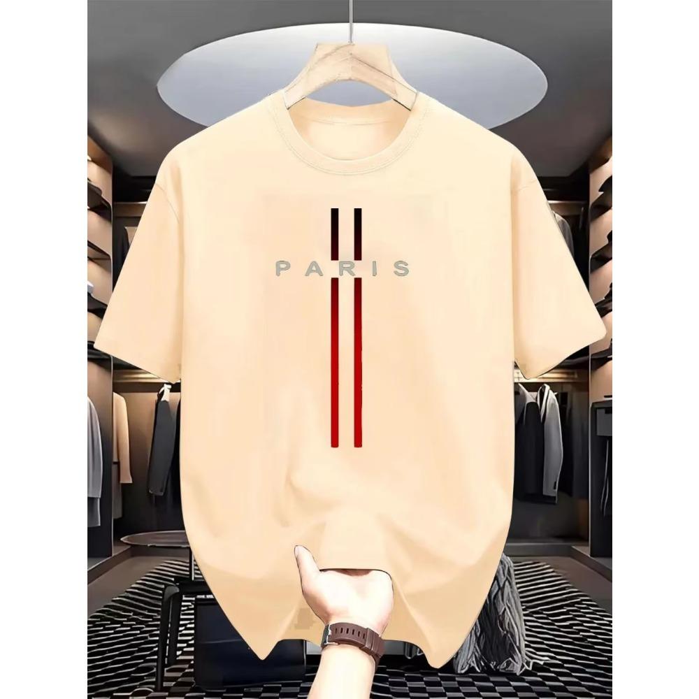 Men's Summer Hot Selling Casual Loose Breathable Round Neck T-shirt with Parisian Letter Print Outdoor City Comfortable Top