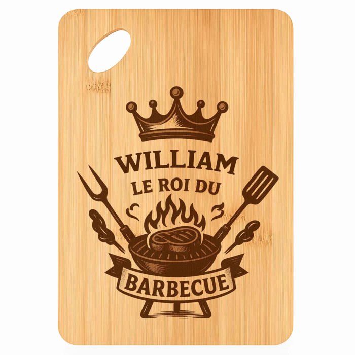 Planche à découper William Roi du Barbecue - Plateau Apéro en Bambou Cadeau Gravé pour Homme Cuisine Barbecue