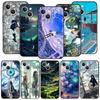 Luxury Phone Case For iPhone 11 12 13 15 14 Pro Max X XR XS 7 8 Plus SE 2020 Black Silicone Cover Funda Anime Girl Art Scenery
