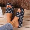 European and American large-size women's shoes summer new slope heel platform beggar beach shoes outer wear denim slippers foreign trade