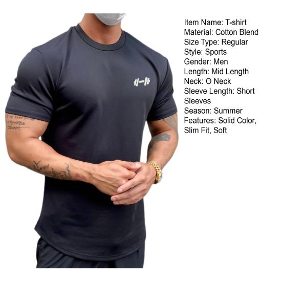 Men Sports T-shirt O Neck Short Sleeve Slim Fit Solid Color Elastic Quick-drying Soft