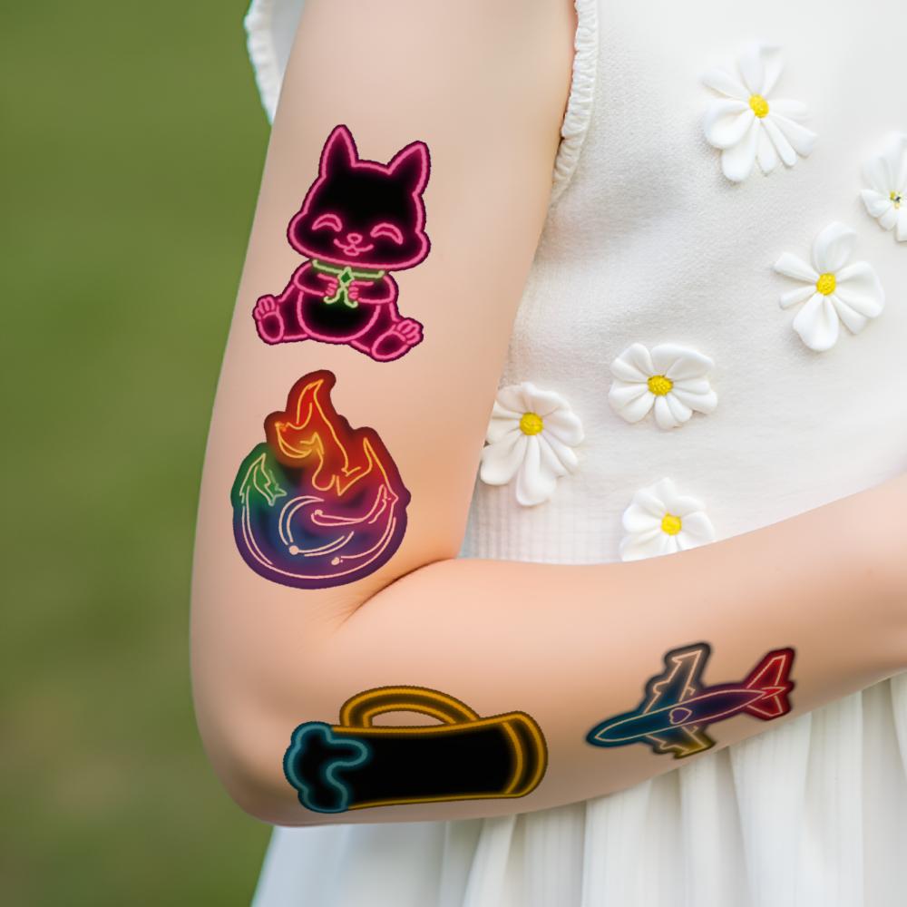 63 шт. Неоновые Временные Татуировки для Домашней Вечеринки Мультяшные Водонепроницаемые Наклейки для Арт-Татуировок на Тело Руку Одноразовые Поддельные Татуировки для Женщин Мужчин