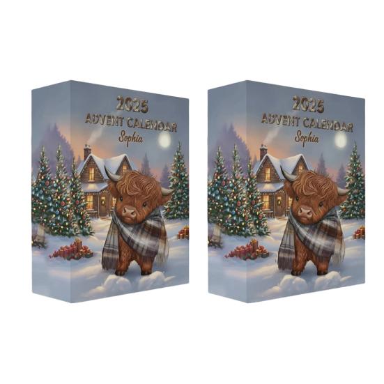 Адвент-календарь с шотландской коровой, складной 24-дневный календарь обратного отсчета до Рождества, украшения с шотландской коровой для дома, фермерский декор, детский праздничный подарок