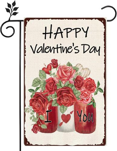 Love Roses Happy Garden ag 12x18 inch Double Sided Burlap Home Holiday Decorat JJE DDI GGX