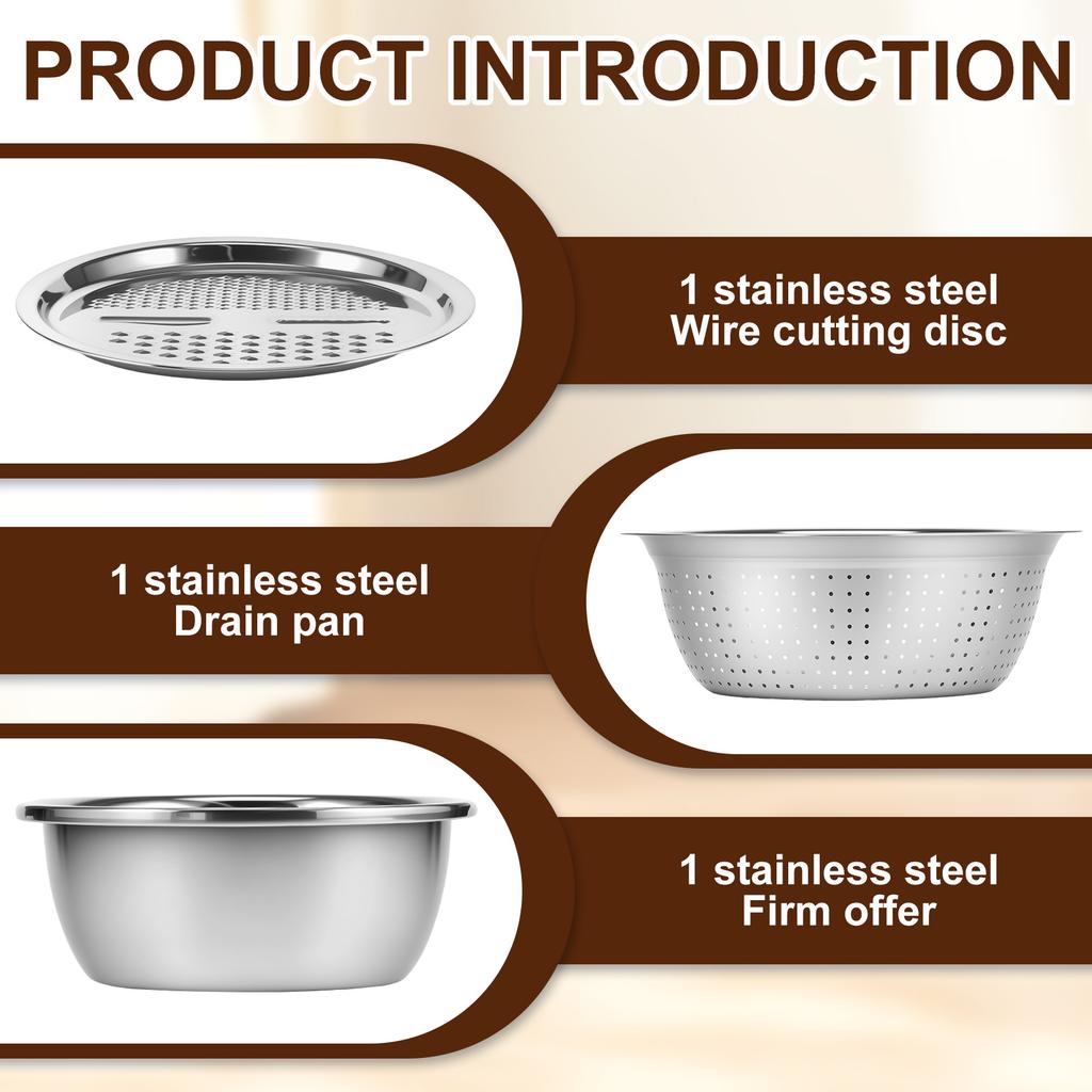 3Pcs Stainless Steel Basin with Grater Multifunctional Stainless Steel Basin Strainer Set Stackable Fruit Washing Bowl for Home