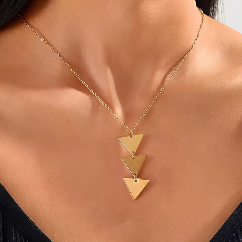 Stainless Steel Geometric Triangular Pendant Necklaces for Women Men Classic Long Chain Smooth Necklaces Jewelry Accessories